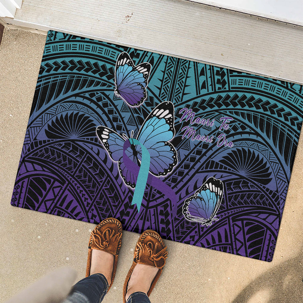 New Zealand Suicide Prevention Month Rubber Doormat Maori Mauri Tu Mauri Ora Polynesian Pattern
