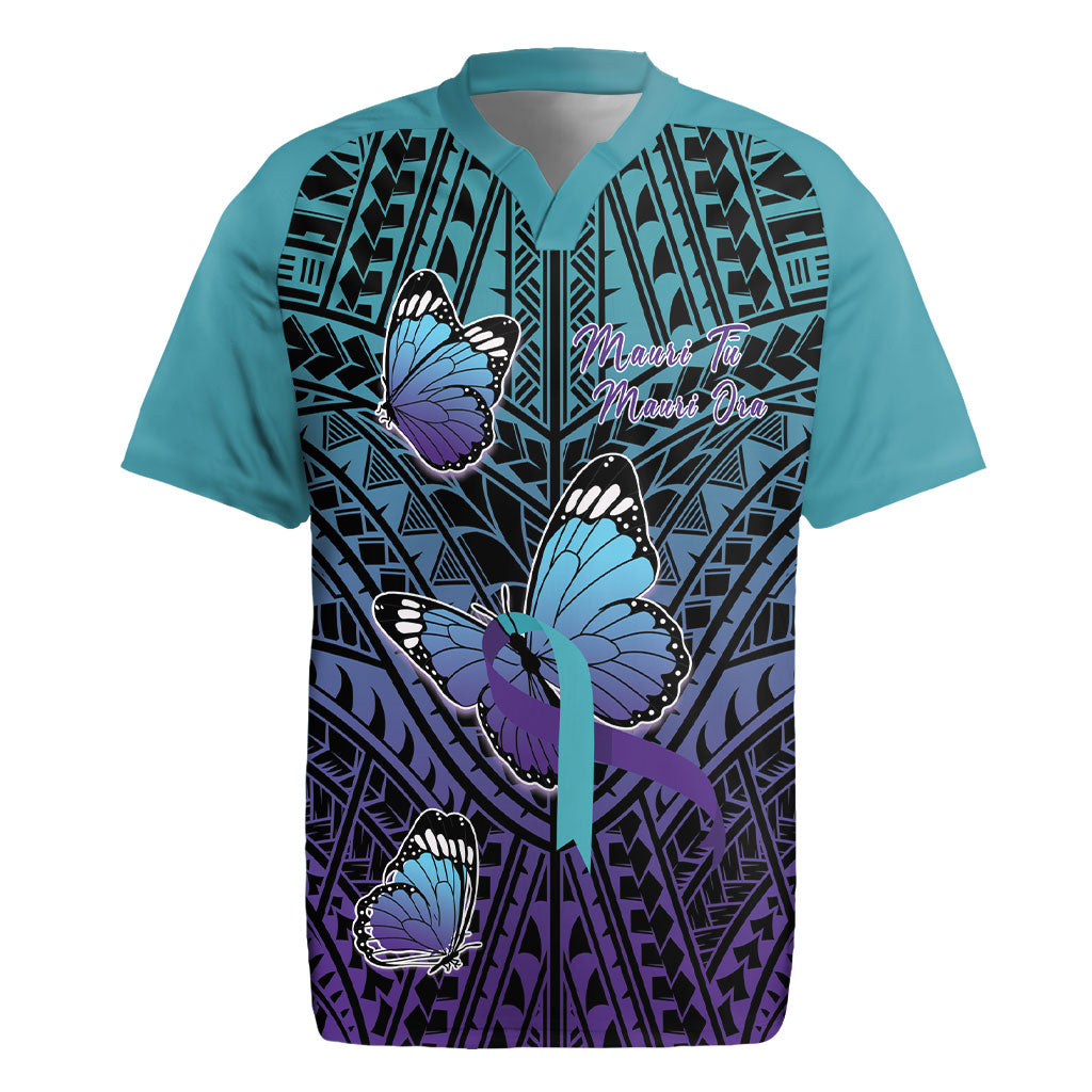 Personalised New Zealand Suicide Prevention Month Rugby Jersey Maori Mauri Tu Mauri Ora Polynesian Pattern