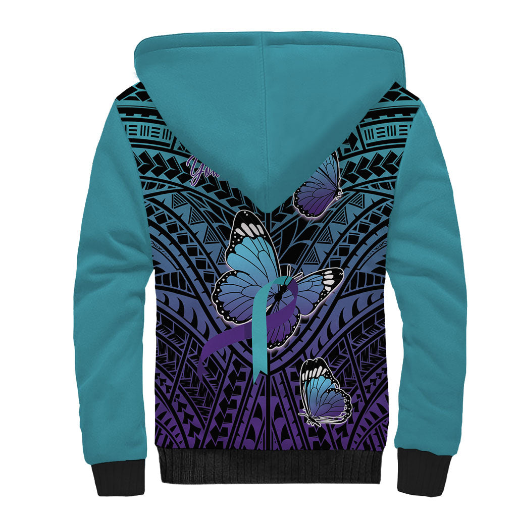 Personalised New Zealand Suicide Prevention Month Sherpa Hoodie Maori Mauri Tu Mauri Ora Polynesian Pattern