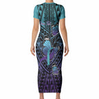 Personalised New Zealand Suicide Prevention Month Short Sleeve Bodycon Dress Maori Mauri Tu Mauri Ora Polynesian Pattern
