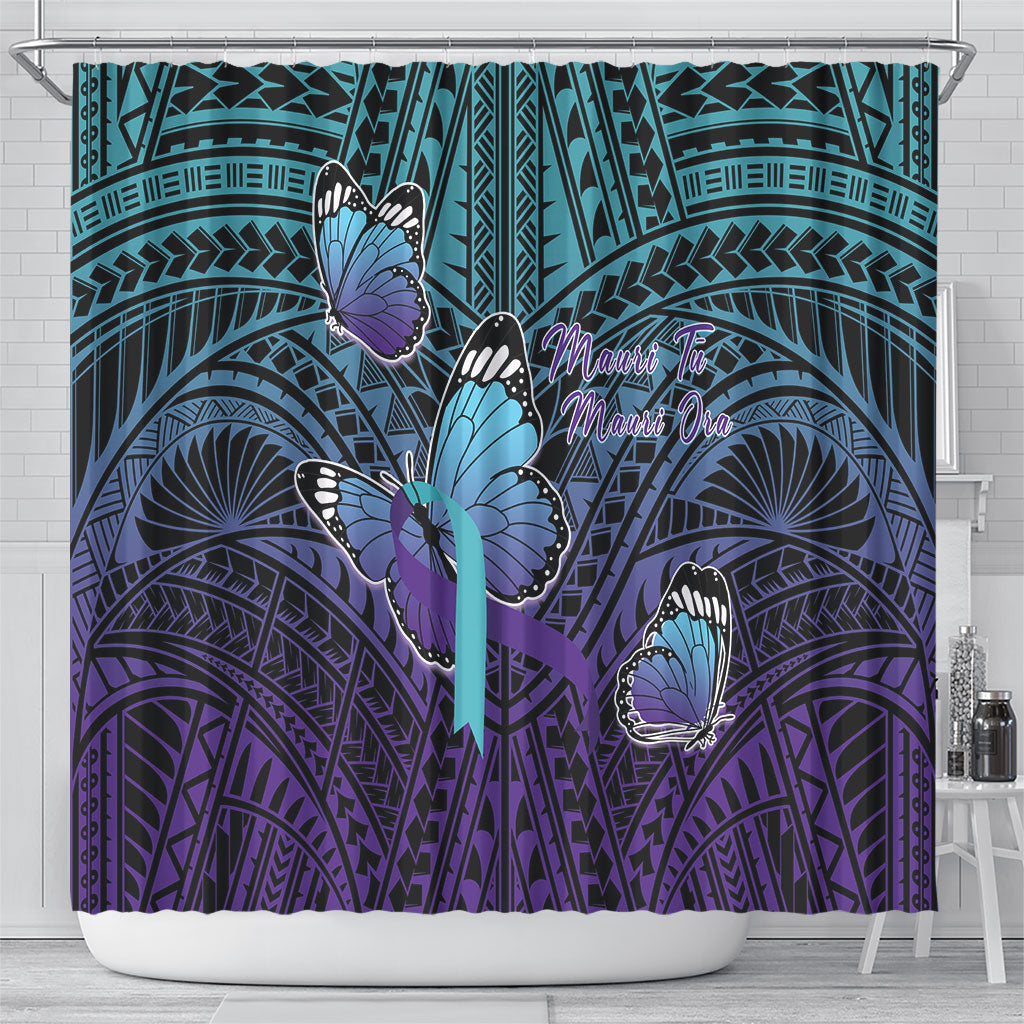 New Zealand Suicide Prevention Month Shower Curtain Maori Mauri Tu Mauri Ora Polynesian Pattern