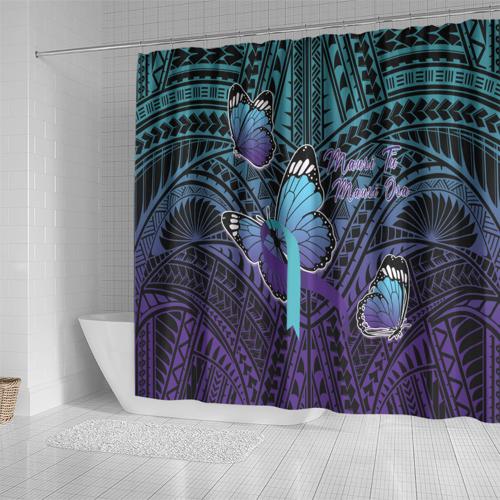 New Zealand Suicide Prevention Month Shower Curtain Maori Mauri Tu Mauri Ora Polynesian Pattern