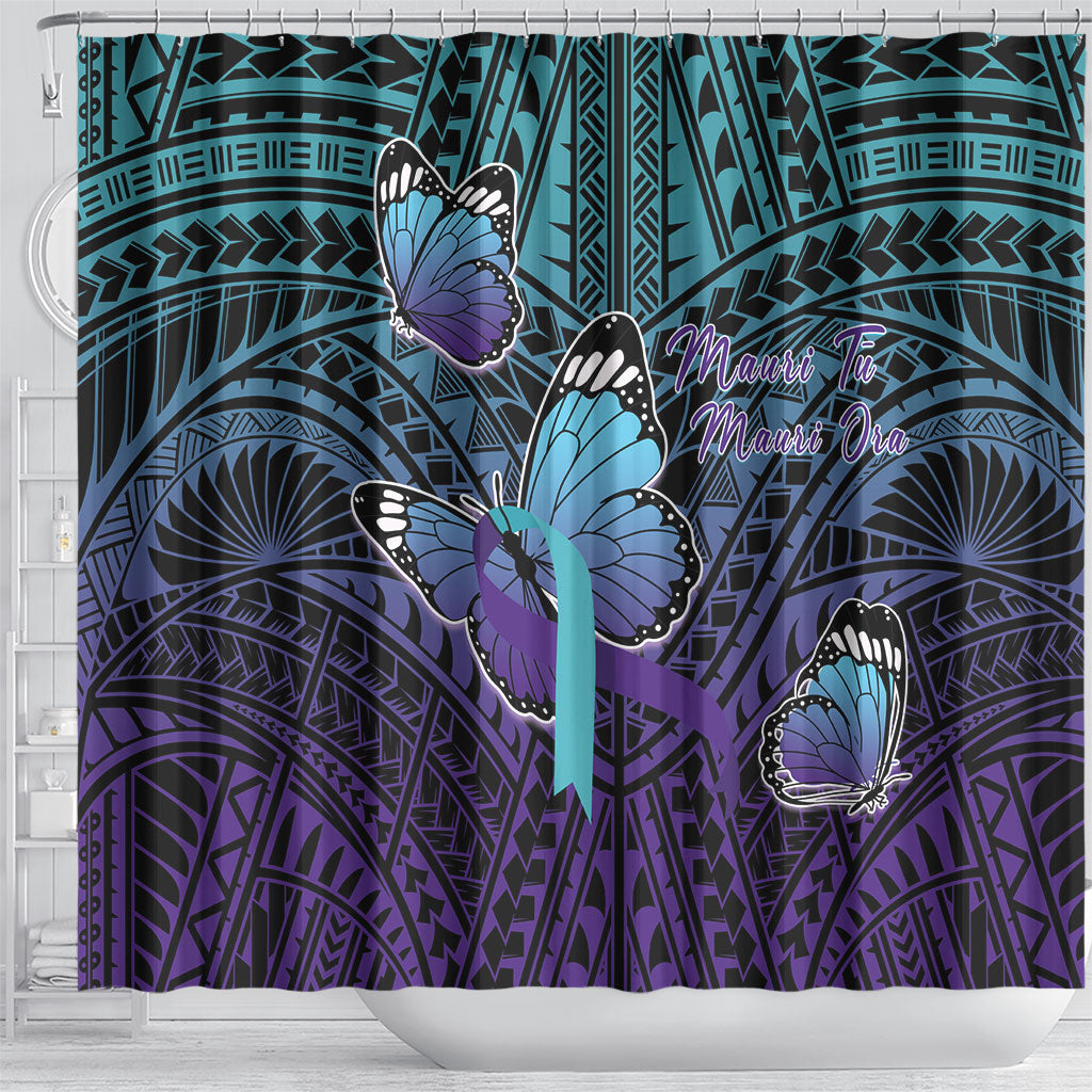New Zealand Suicide Prevention Month Shower Curtain Maori Mauri Tu Mauri Ora Polynesian Pattern