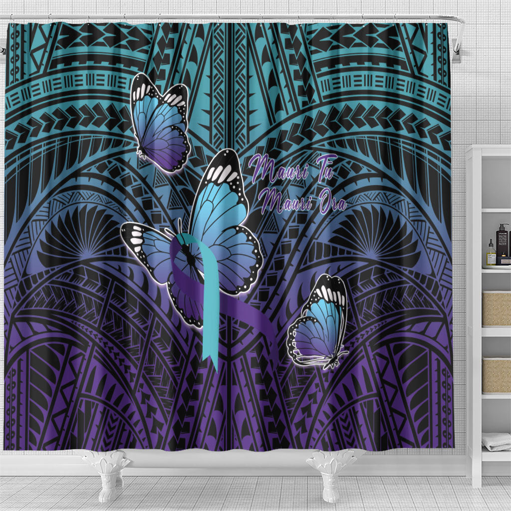 New Zealand Suicide Prevention Month Shower Curtain Maori Mauri Tu Mauri Ora Polynesian Pattern