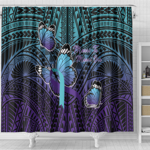 New Zealand Suicide Prevention Month Shower Curtain Maori Mauri Tu Mauri Ora Polynesian Pattern