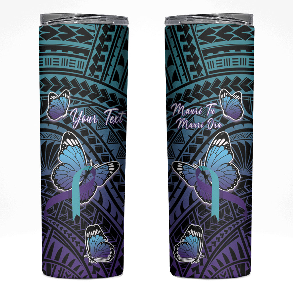 Personalised New Zealand Suicide Prevention Month Skinny Tumbler Maori Mauri Tu Mauri Ora Polynesian Pattern