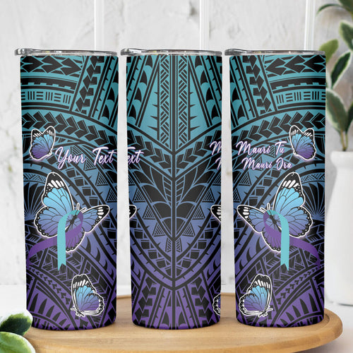 Personalised New Zealand Suicide Prevention Month Skinny Tumbler Maori Mauri Tu Mauri Ora Polynesian Pattern