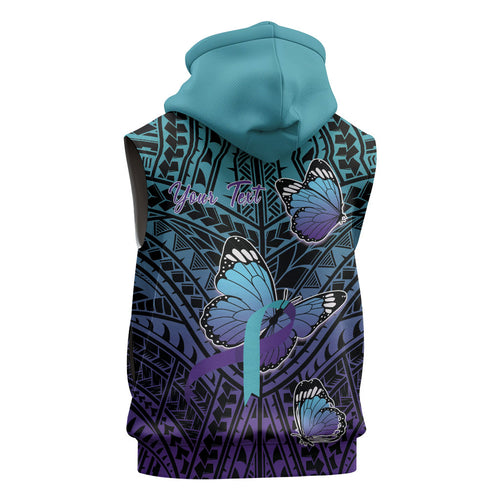 Personalised New Zealand Suicide Prevention Month Sleeveless Hoodie Maori Mauri Tu Mauri Ora Polynesian Pattern