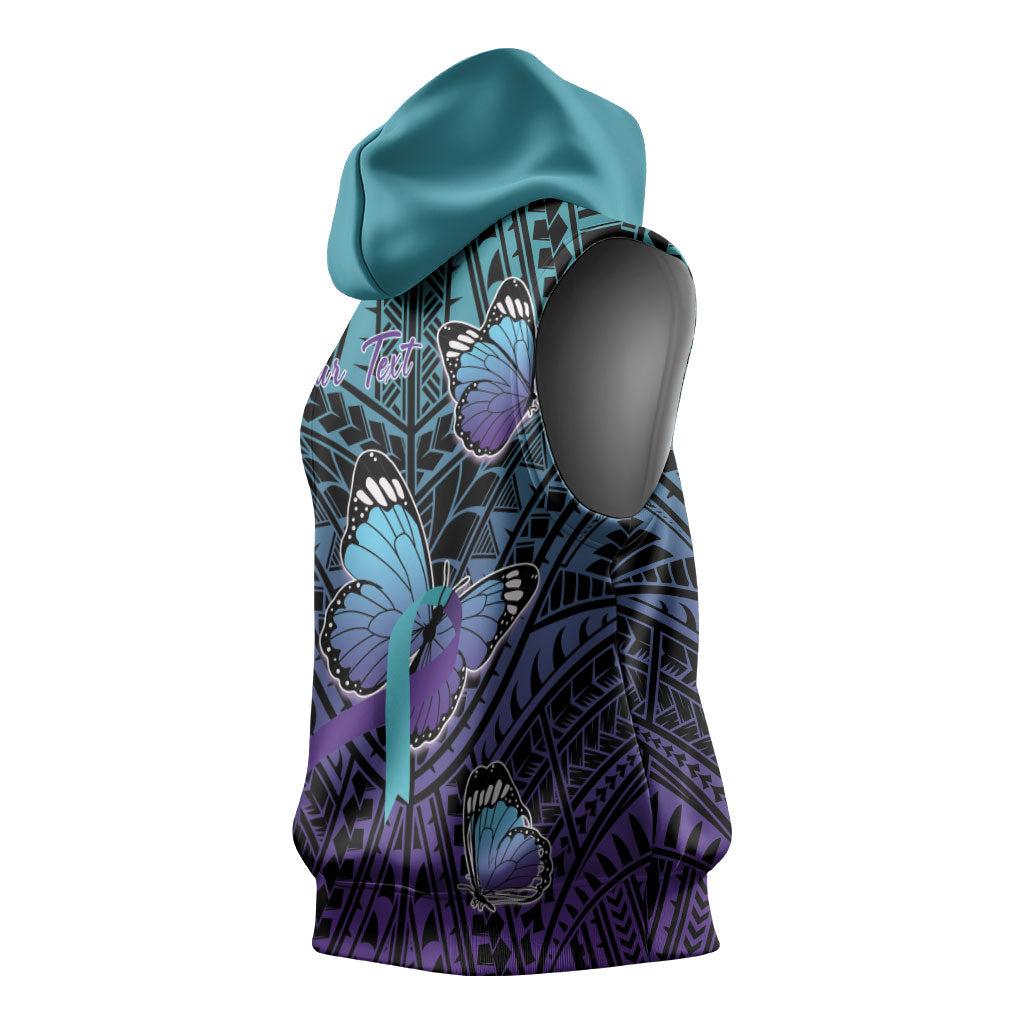 Personalised New Zealand Suicide Prevention Month Sleeveless Hoodie Maori Mauri Tu Mauri Ora Polynesian Pattern