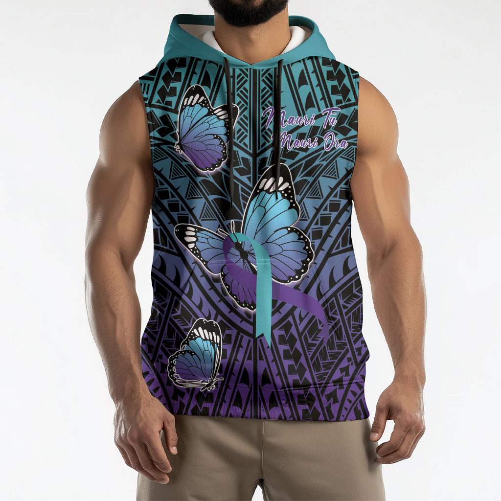 Personalised New Zealand Suicide Prevention Month Sleeveless Hoodie Maori Mauri Tu Mauri Ora Polynesian Pattern