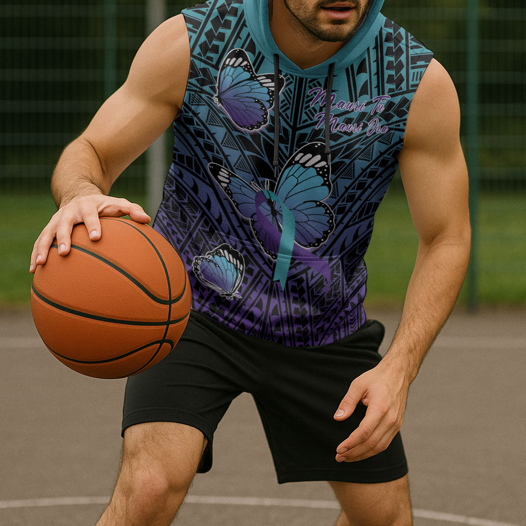 Personalised New Zealand Suicide Prevention Month Sleeveless Hoodie Maori Mauri Tu Mauri Ora Polynesian Pattern