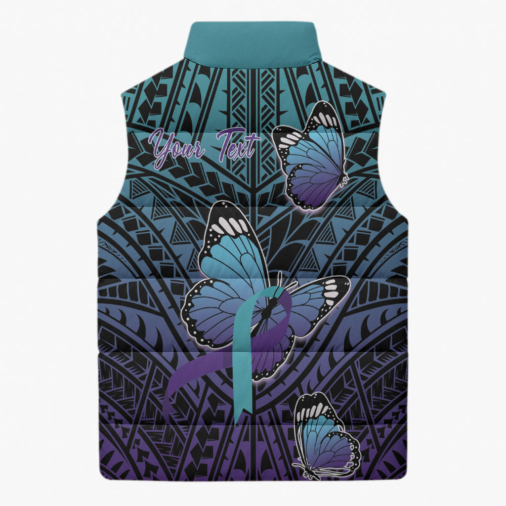 Personalised New Zealand Suicide Prevention Month Sleeveless Puffer Jacket Maori Mauri Tu Mauri Ora Polynesian Pattern