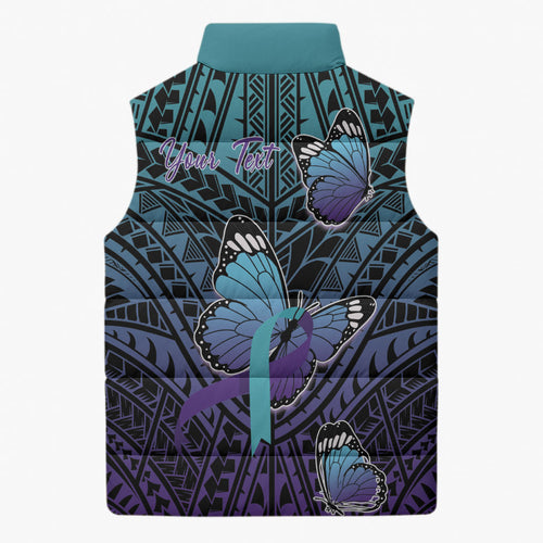 Personalised New Zealand Suicide Prevention Month Sleeveless Puffer Jacket Maori Mauri Tu Mauri Ora Polynesian Pattern