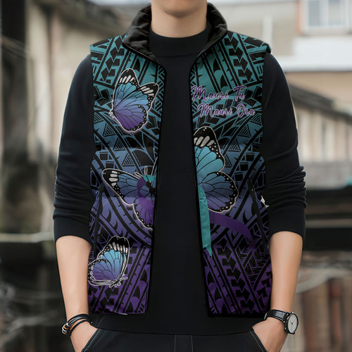 Personalised New Zealand Suicide Prevention Month Sleeveless Puffer Jacket Maori Mauri Tu Mauri Ora Polynesian Pattern