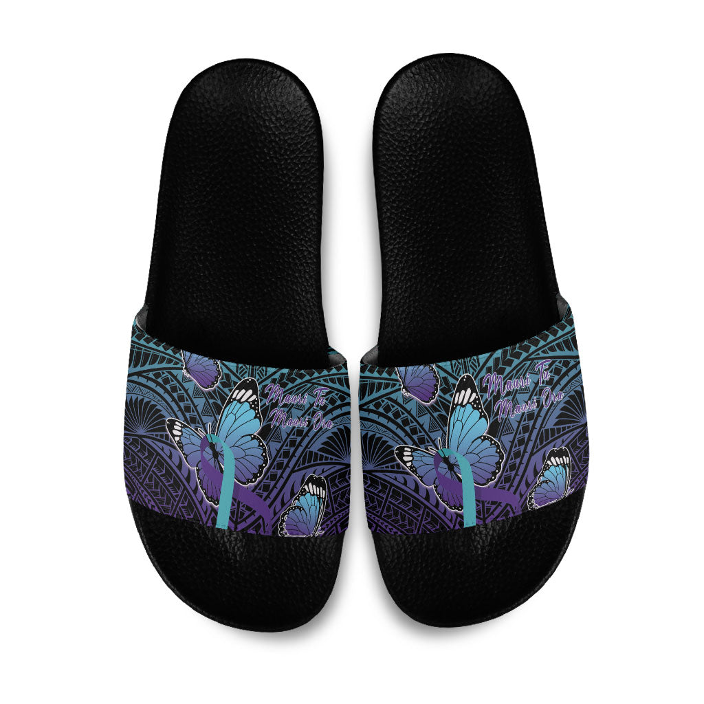 New Zealand Suicide Prevention Month Slide Sandals Maori Mauri Tu Mauri Ora Polynesian Pattern