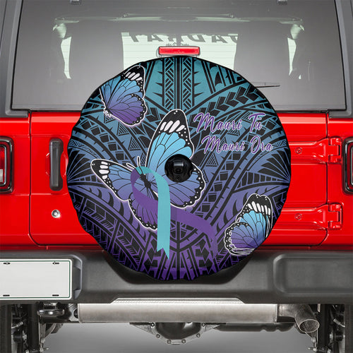 New Zealand Suicide Prevention Month Spare Tire Cover Maori Mauri Tu Mauri Ora Polynesian Pattern