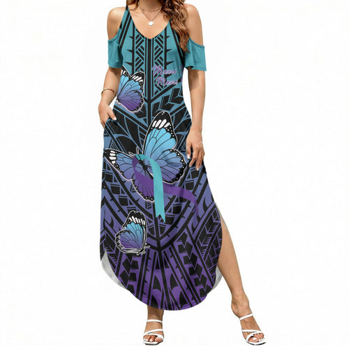 Personalised New Zealand Suicide Prevention Month Summer Maxi Dress Maori Mauri Tu Mauri Ora Polynesian Pattern