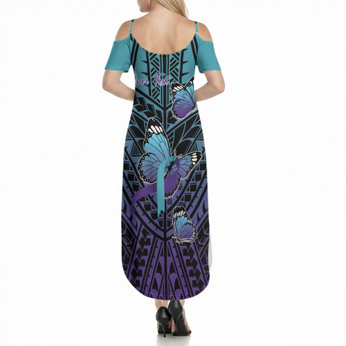Personalised New Zealand Suicide Prevention Month Summer Maxi Dress Maori Mauri Tu Mauri Ora Polynesian Pattern