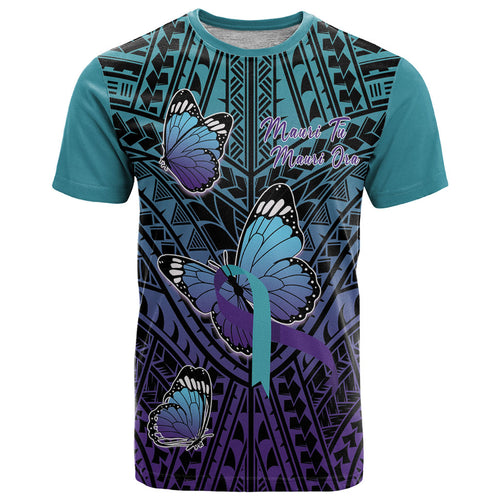Personalised New Zealand Suicide Prevention Month T Shirt Maori Mauri Tu Mauri Ora Polynesian Pattern