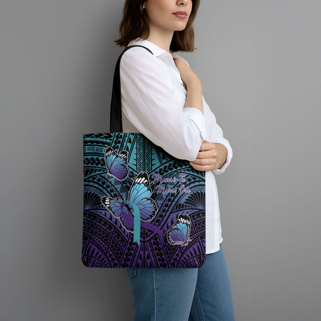 New Zealand Suicide Prevention Month Tote Bag Maori Mauri Tu Mauri Ora Polynesian Pattern