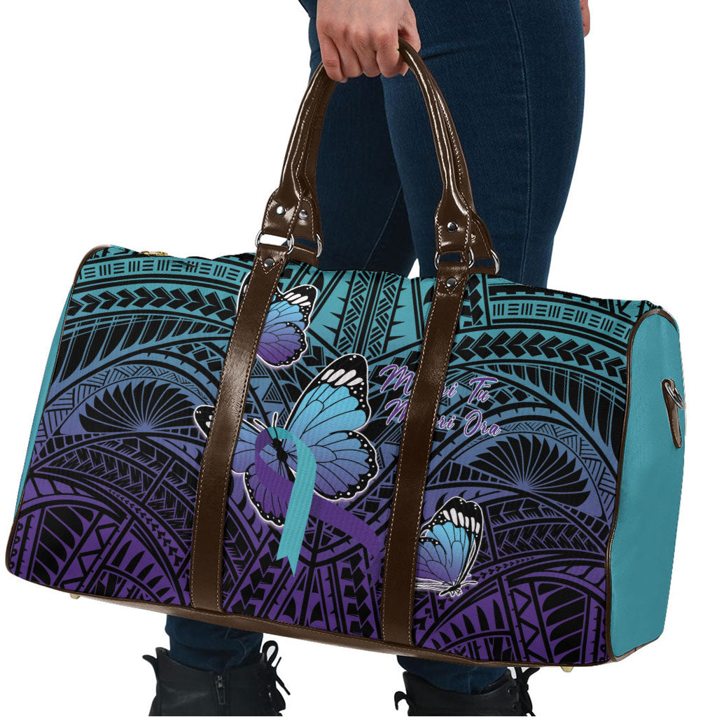 New Zealand Suicide Prevention Month Travel Bag Maori Mauri Tu Mauri Ora Polynesian Pattern