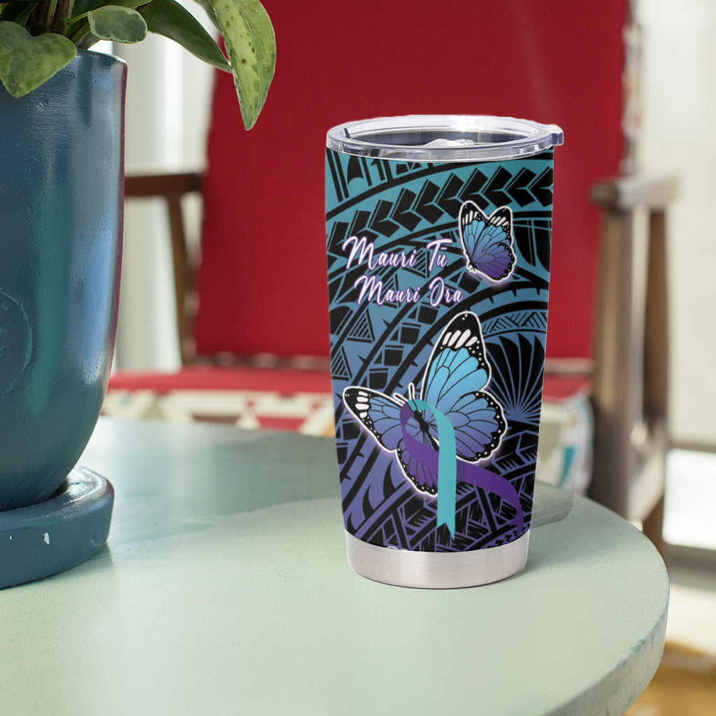 Personalised New Zealand Suicide Prevention Month Tumbler Cup Maori Mauri Tu Mauri Ora Polynesian Pattern