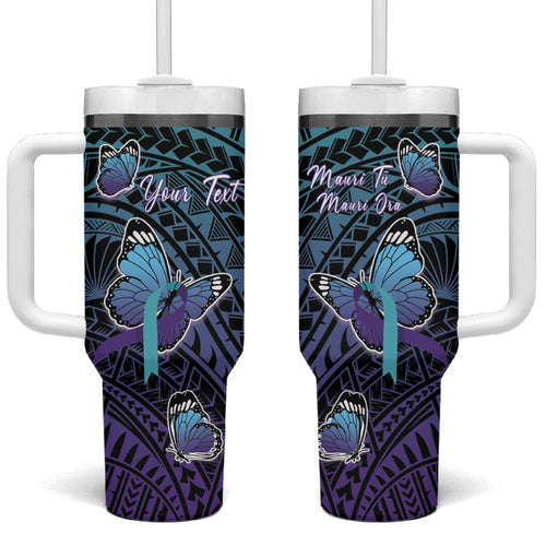 Personalised New Zealand Suicide Prevention Month Tumbler With Handle Maori Mauri Tu Mauri Ora Polynesian Pattern