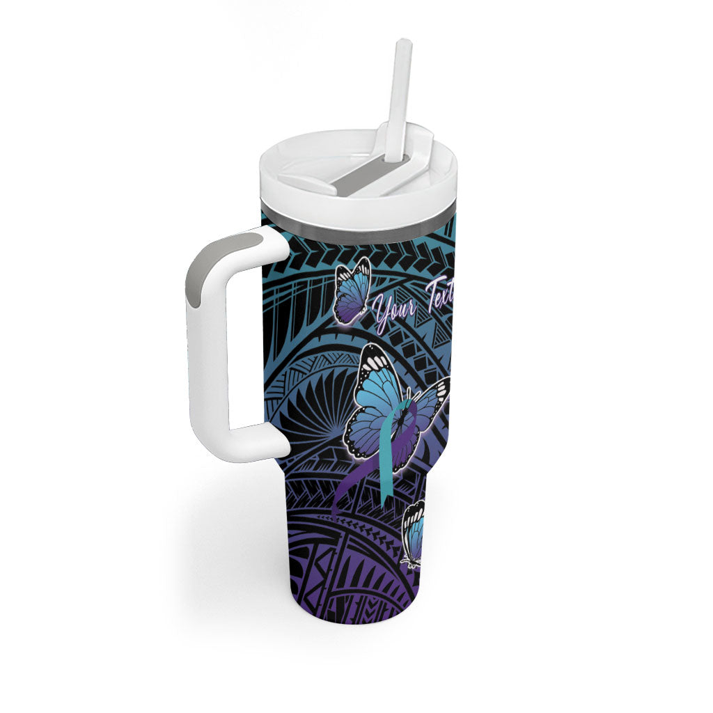 Personalised New Zealand Suicide Prevention Month Tumbler With Handle Maori Mauri Tu Mauri Ora Polynesian Pattern