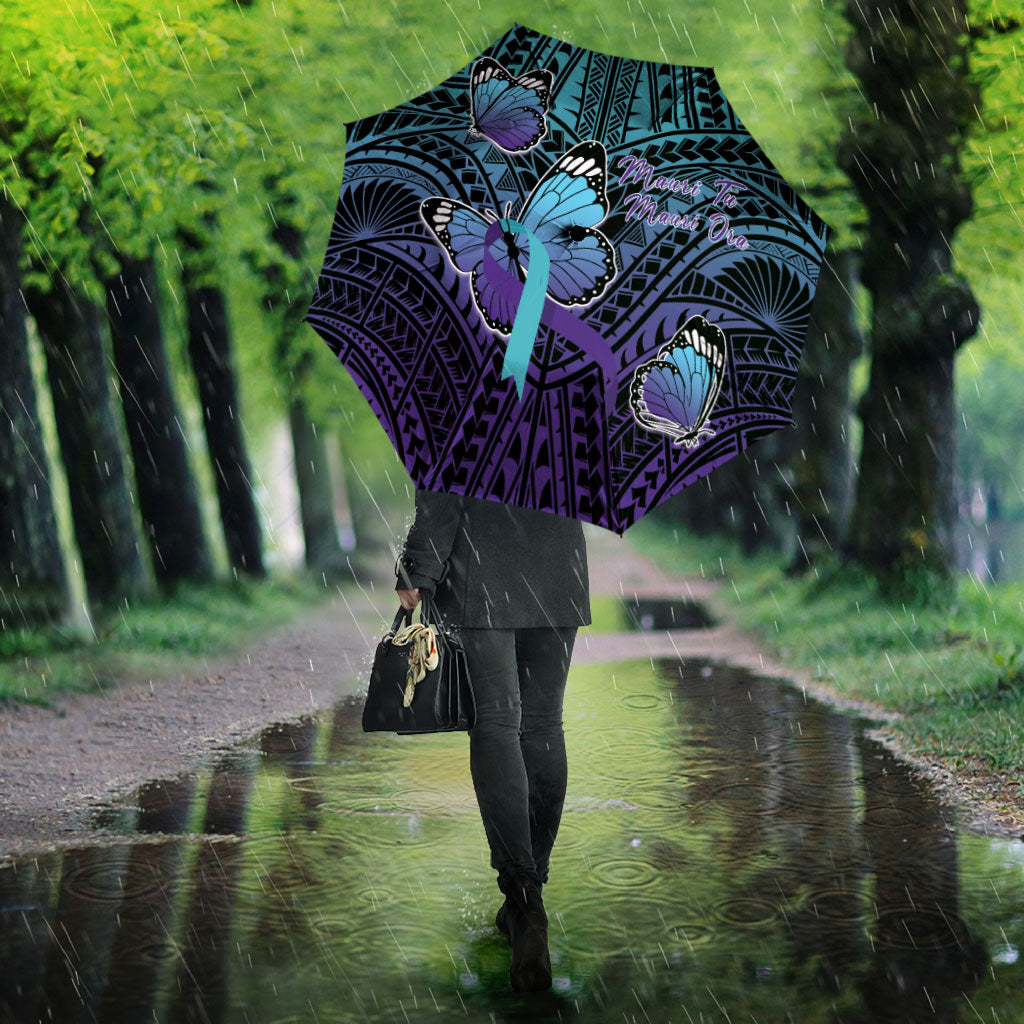 New Zealand Suicide Prevention Month Umbrella Maori Mauri Tu Mauri Ora Polynesian Pattern