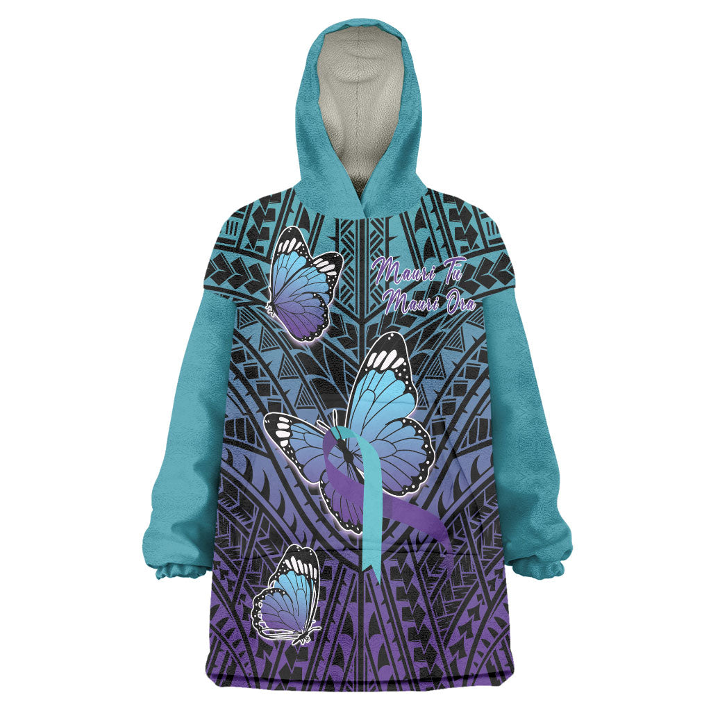 Personalised New Zealand Suicide Prevention Month Wearable Blanket Hoodie Maori Mauri Tu Mauri Ora Polynesian Pattern