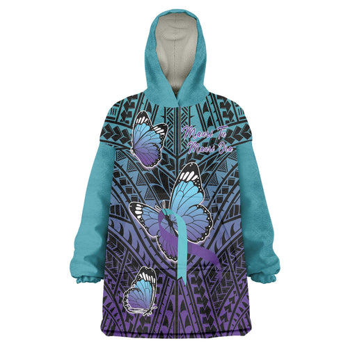 Personalised New Zealand Suicide Prevention Month Wearable Blanket Hoodie Maori Mauri Tu Mauri Ora Polynesian Pattern