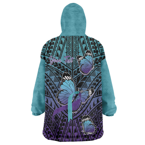 Personalised New Zealand Suicide Prevention Month Wearable Blanket Hoodie Maori Mauri Tu Mauri Ora Polynesian Pattern