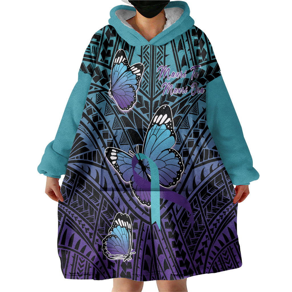 Personalised New Zealand Suicide Prevention Month Wearable Blanket Hoodie Maori Mauri Tu Mauri Ora Polynesian Pattern