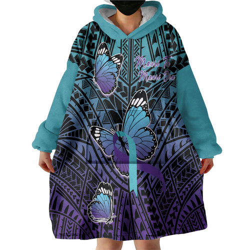 Personalised New Zealand Suicide Prevention Month Wearable Blanket Hoodie Maori Mauri Tu Mauri Ora Polynesian Pattern