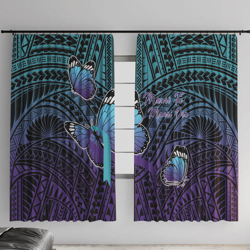 New Zealand Suicide Prevention Month Window Curtain Maori Mauri Tu Mauri Ora Polynesian Pattern