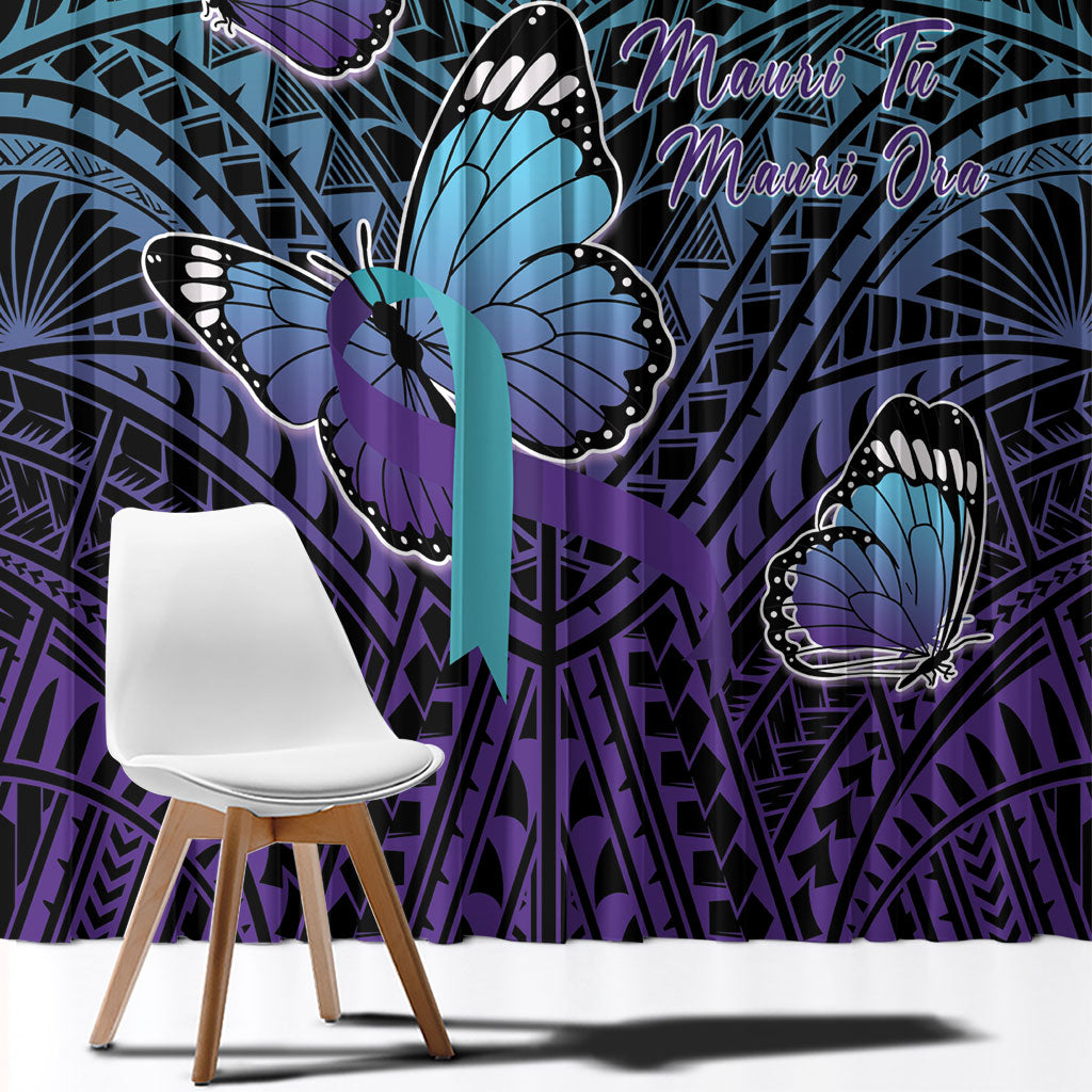 New Zealand Suicide Prevention Month Window Curtain Maori Mauri Tu Mauri Ora Polynesian Pattern