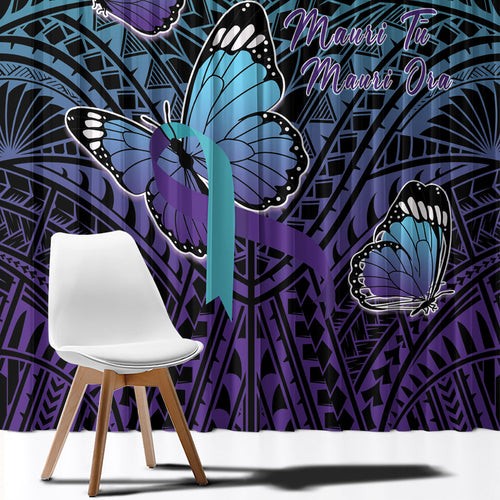 New Zealand Suicide Prevention Month Window Curtain Maori Mauri Tu Mauri Ora Polynesian Pattern