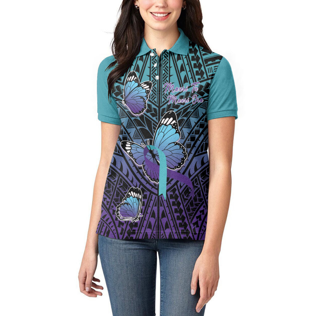 Personalised New Zealand Suicide Prevention Month Women Polo Shirt Maori Mauri Tu Mauri Ora Polynesian Pattern