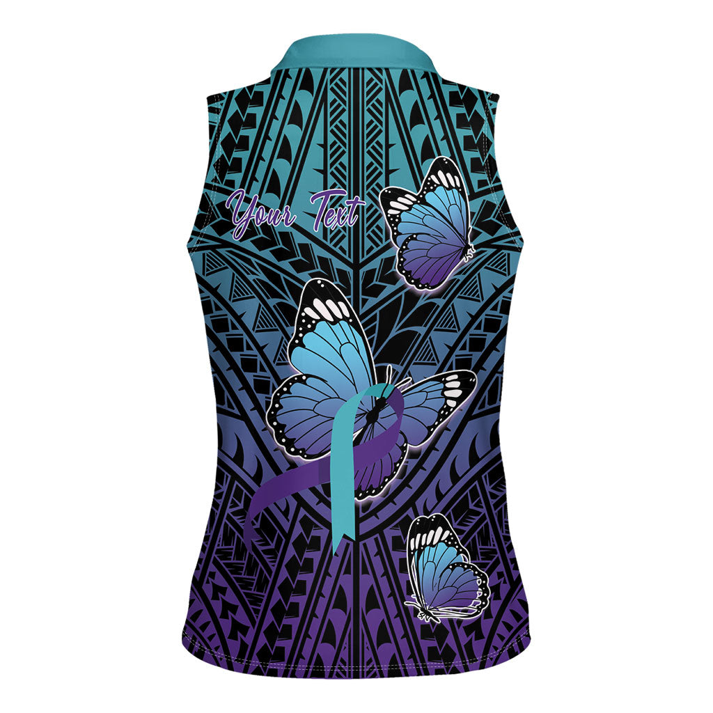 Personalised New Zealand Suicide Prevention Month Women Sleeveless Polo Shirt Maori Mauri Tu Mauri Ora Polynesian Pattern