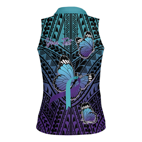 Personalised New Zealand Suicide Prevention Month Women Sleeveless Polo Shirt Maori Mauri Tu Mauri Ora Polynesian Pattern