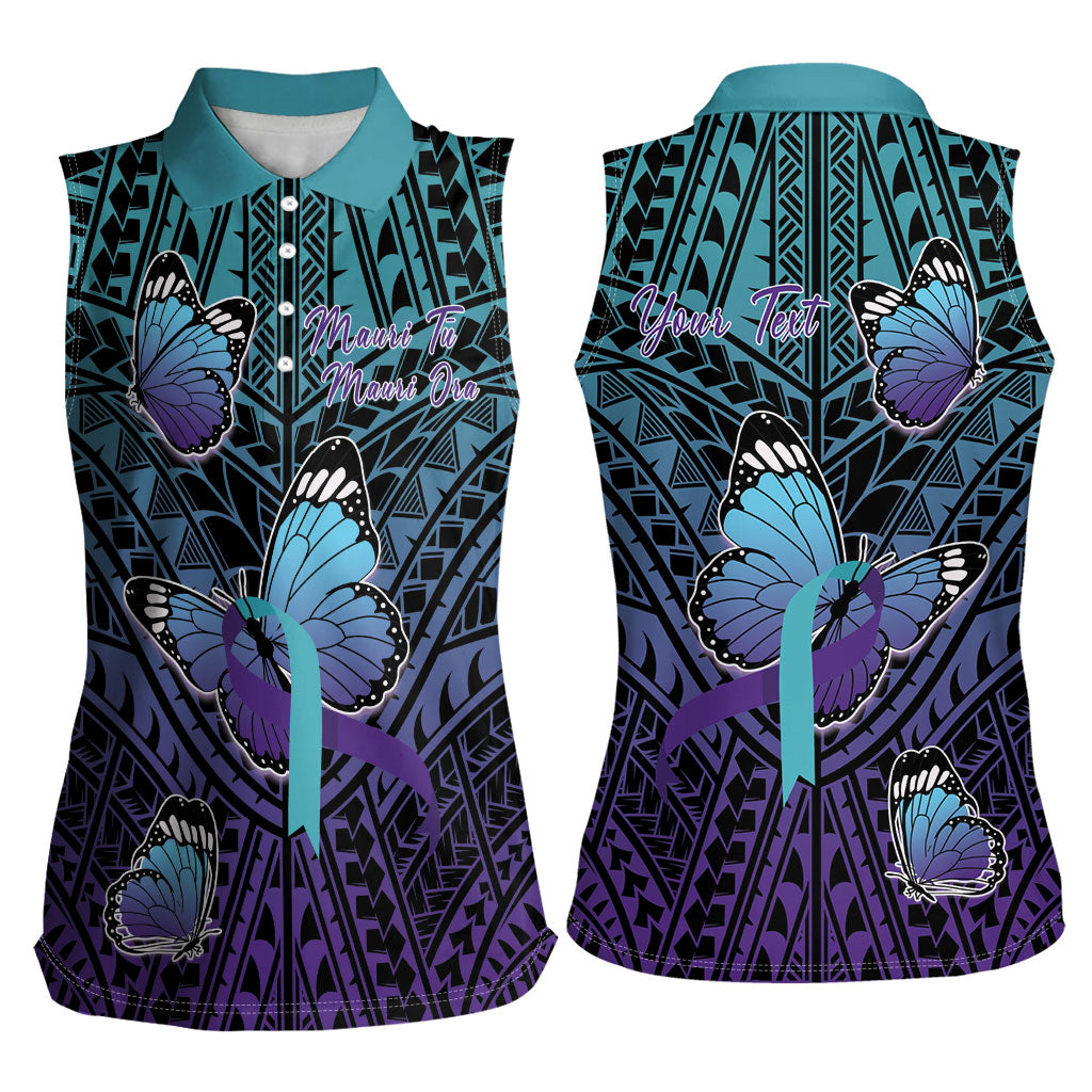 Personalised New Zealand Suicide Prevention Month Women Sleeveless Polo Shirt Maori Mauri Tu Mauri Ora Polynesian Pattern