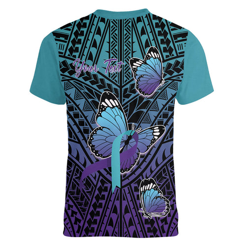 Personalised New Zealand Suicide Prevention Month Women V-Neck T-Shirt Maori Mauri Tu Mauri Ora Polynesian Pattern