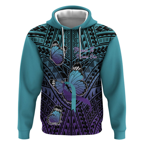Personalised New Zealand Suicide Prevention Month Zip Hoodie Maori Mauri Tu Mauri Ora Polynesian Pattern