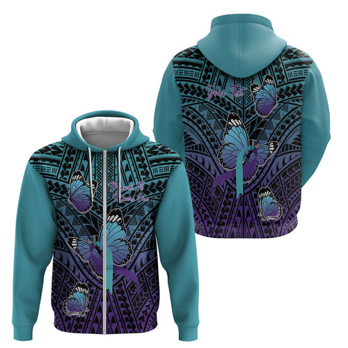 Personalised New Zealand Suicide Prevention Month Zip Hoodie Maori Mauri Tu Mauri Ora Polynesian Pattern