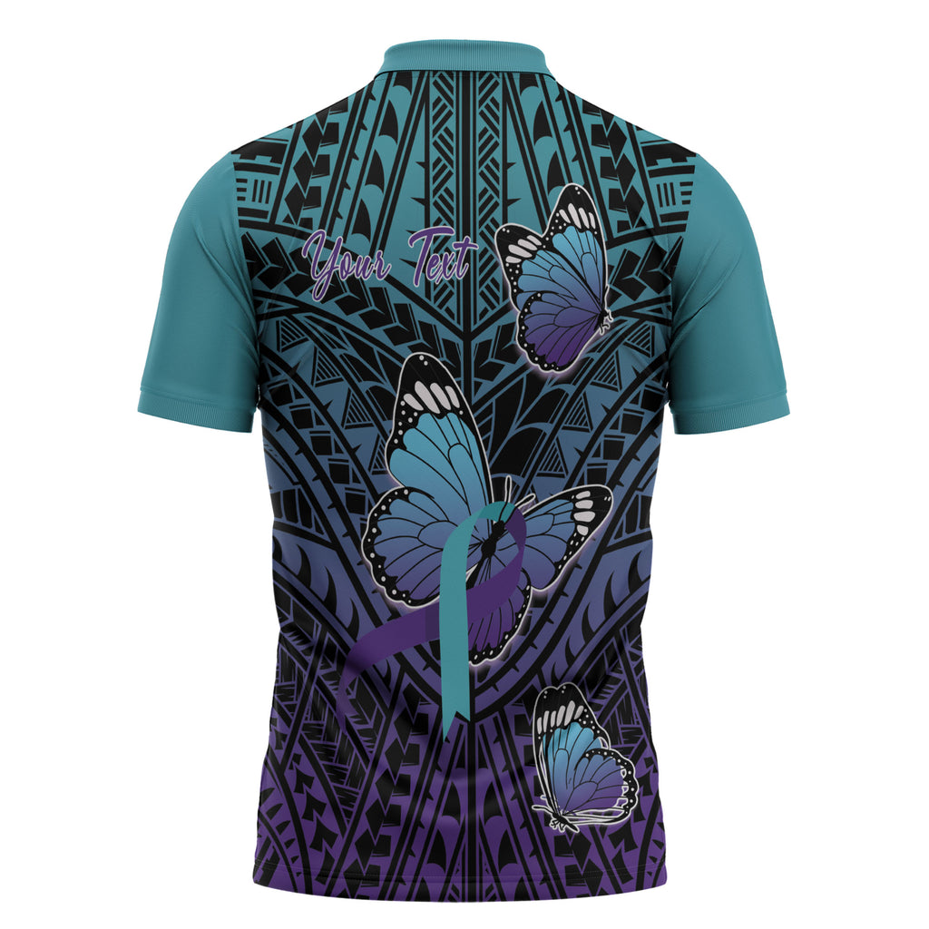 Personalised New Zealand Suicide Prevention Month Zipper Polo Shirt Maori Mauri Tu Mauri Ora Polynesian Pattern