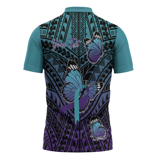Personalised New Zealand Suicide Prevention Month Zipper Polo Shirt Maori Mauri Tu Mauri Ora Polynesian Pattern