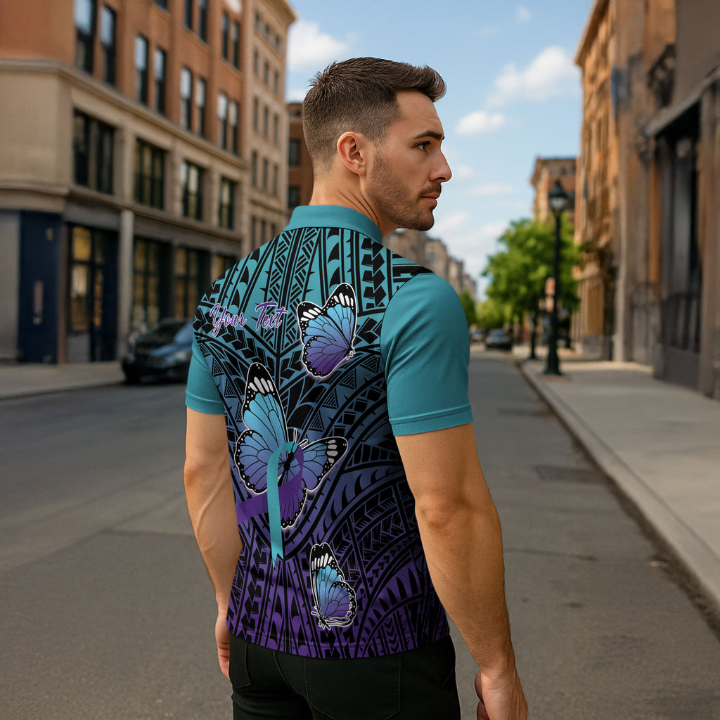 Personalised New Zealand Suicide Prevention Month Zipper Polo Shirt Maori Mauri Tu Mauri Ora Polynesian Pattern
