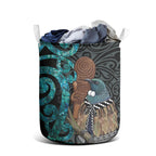 New Zealand Tui Bird Wahaika Laundry Basket Maori Weapon Paua Shell Koru Pattern