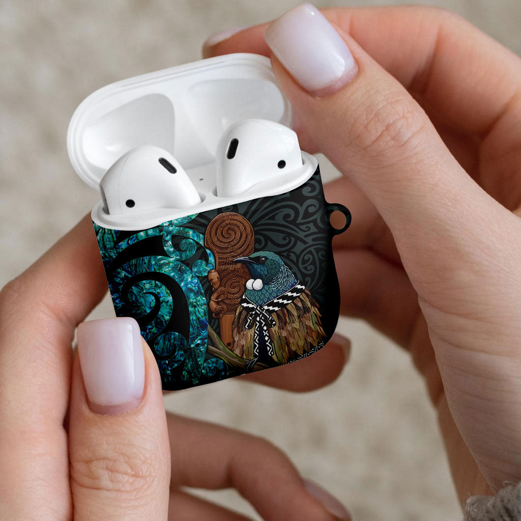 New Zealand Tui Bird Wahaika AirPods Case Maori Weapon Paua Shell Koru Pattern
