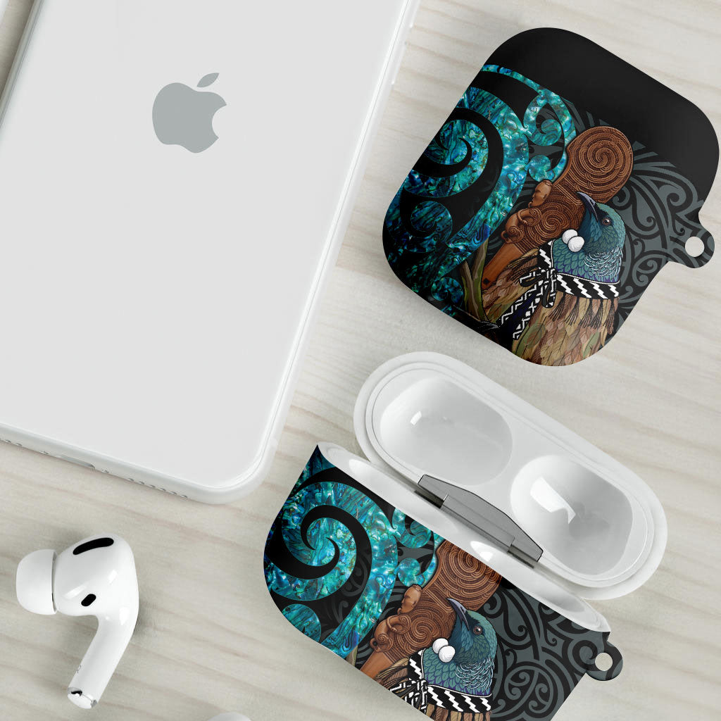 New Zealand Tui Bird Wahaika AirPods Case Maori Weapon Paua Shell Koru Pattern
